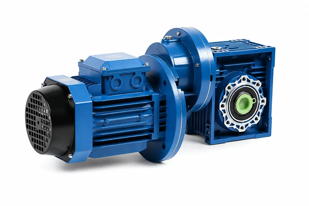 SMK NMRV worm gearbox with PC helical pre-stage reducer and three-phase motor